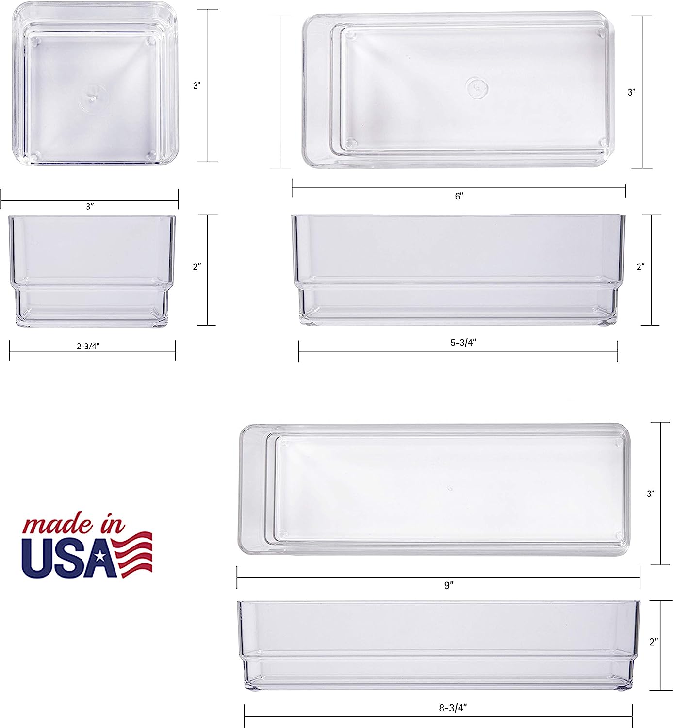 STORi SimpleSort 6-Piece Stackable Clear Drawer Organizer Set | Multi-size Trays | Small Makeup Vanity Storage Bins and Office Desk Drawer Dividers | Made in USA - Image 5